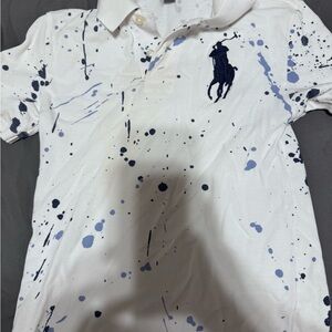Polo by Ralph Lauren White and Blue Splatter Polos